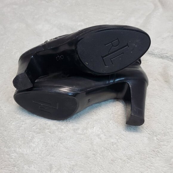 Lauren Ralph Lauren Mandy Black Leather Zipper Pull On Heeled Ankle Boot 9.5 B - Picture 3 of 11